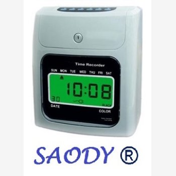 MARCATEMPO ELETTRONICO SAODY ® FINO A 6 TIMBRATURE AL GIORNO MOD. TIMBRA CARTELLINO SAODY ®, GIA' PROGRAMMATO DA NOI, DOTATO DI 2 BATTERIE, PORTACARTELLINI DA PARETE A 20 POSTI E 100 CARTELLINI SAODY ®