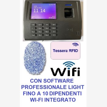MARCATEMPO ELETTRONICO MOD. SVAR3-FINGER/TSL-WIFI CON 6 MESI DI ASSISTENZA, SOFTWARE PROFESSIONALE LIGHT FINO A 10 DIPENDENTI, IMPRONTA DIGITALE, BADGE DI PROSSIMITA', WI-FI ED ASSISTENZA PER L'INSTALLAZIONE