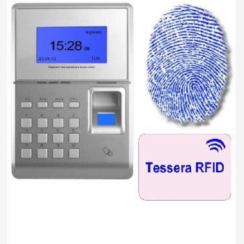 MARCATEMPO BIOMETRICO CON LETTORE DI IMPRONTA DIGITALE E DI TESSERE RFID MOD. SAODY 300 CON SOFTWARE PRESENZE IN ITALIANO UTILIZZABILE PER SEMPRE SENZA OBBLIGO DI CONTRATTO DI MANUTENZIONE, CON 10 TESSERE E TELEASSISTENZA GRATIS PER L'INSTALLAZIONE