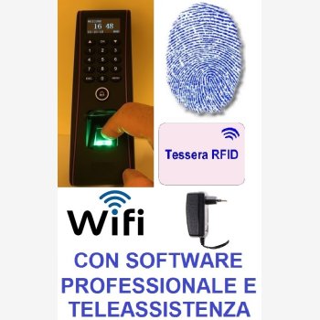 SISTEMA DI RILEVAZIONE PRESENZE E CONTROLLO ACCESSI MOD. 1951-FINGER/TS-WIFI. CON 6 MESI DI ASSISTENZA, IP53, CON SOFTWARE PROFESSIONALE, LETTORE DI IMPRONTE DIGITALI E RFID, WI-FI E CORSO DI ISTRUZIONE SOFTWARE IN TELEASSISTENZA PER 6 MESI