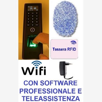 RILEVAZIONE PRESENZE E CONTROLLO ACCESSI MOD. 1951-FINGER/TS-WIFI, L'UNICO IN COMMERCIO CON 6 MESI DI ASSISTENZA COMPRESA, IP53, WI-FI, CON LETTORE BIOMETRICO E RFID, SOFTWARE PROFESSIONALE E CORSO DI ISTRUZIONE SOFTWARE IN TELEASSISTENZA PER 6 MESI
