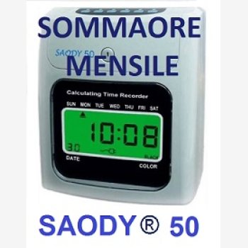 TIMBRACARTELLINI SAODY ® 50 SOMMA ORE, L'UNICO CON 6 MESI DI ASSISTENZA, CON TOTALIZZATORE GIORNALIERO E MENSILE, PREPROGRAMMATO DA NOI, CON PORTA CARTELLINI DA PARETE A 15 POSTI E 50 CARTELLINI SAODY, FA I CONTEGGI AL POSTO TUO
