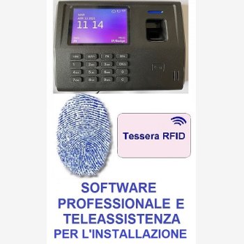 MARCATEMPO BIOMETRICO MOD. SVAR3-FINGER/TS CON LETTORE DI IMPRONTE DIGITALI E TESSERE RFID, SOFTWARE IN ITALIANO IN VERSIONE PROFESSIONALE ED ASSISTENZA PER L'INSTALLAZIONE
