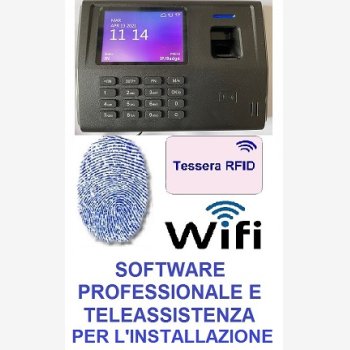 SISTEMA DI RILEVAZIONE PRESENZE MOD. SVAR3-FINGER/TS-WIFI CON 6 MESI DI ASSISTENZA SOFTWARE, LETTORE DI IMPRONTE E RFID, WI-FI E SOFTWARE PROFESSIONALE