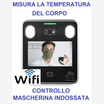 SISTEMA DI RILEVAZIONE PRESENZE E CONTROLLO ACCESSI WI-FI, MOD. ACCESS-FACE/WIFI, L'UNICO CON 6 MESI DI ASSISTENZA, TERMOSCANNER PROFESSIONALE, RICONOSCIMENTO FACCIALE, CONTROLLO TEMPERATURA CORPOREA E MASCHERINA INDOSSATA E SOFTWARE