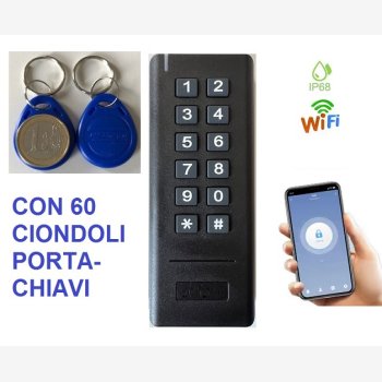 TERMINALE DI CONTROLLO ACCESSI ANTIVANDALO, MOD. APRIPORTA-SUBACQUEO, PER APERTURA PORTE CON 60 PORTACHIAVI DI PROSSIMITA' O CODICE PIN