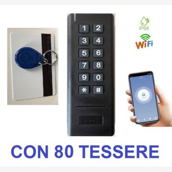 LETTORE DI CONTROLLO ACCESSI ANTIVANDALO, MOD. APRIPORTA-SUBACQUEO, PER APERTURA PORTE CON TESSERE O CODICE PIN, CON 80 TESSERE ED ALIMENTATORE, AL PREZZO DI