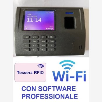 SISTEMA RILEVAZIONE PRESENZE MOD. SVAR 4-RFID/TS-WIFI CON LETTORE DI TESSERE,  6 MESI DI ASSISTENZA DEL VALORE DI € 158,00 COMPRESA NEL PREZZO, SOFTWARE PROFESSIONALE, WI-FI INTEGRATO E CORSO DI ISTRUZIONE SOFTWARE IN TELEASSISTENZA PER 6 MESI