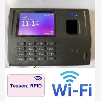 SISTEMA RILEVAZIONE PRESENZE MOD. SVAR 4-RFID/A-WIFI CON LETTORE DI TESSERE, L'UNICO IN COMMERCIO CON 6 MESI DI ASSISTENZA DEL VALORE DI € 158,00 COMPRESA NEL PREZZO, CON CORSO DI ISTRUZIONE SOFTWARE IN TELEASSISTENZA PER 6 MESI, WI-FI INTEGRATO